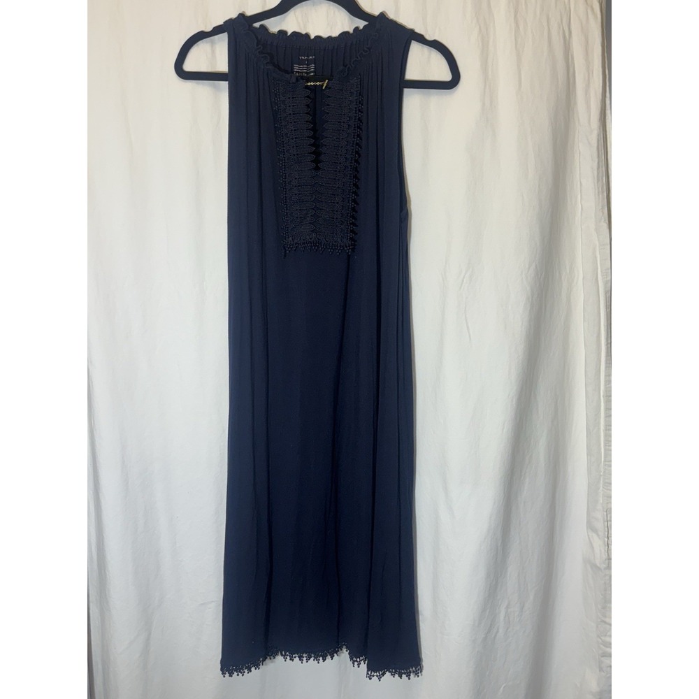 Tahari Womens Dress‎ Sz Large Navy Slip Dress Embellished Neck DD21